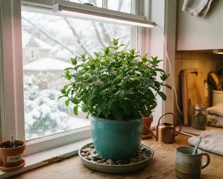 growing mint indoors in winter kept bushy on a sunny windowsill