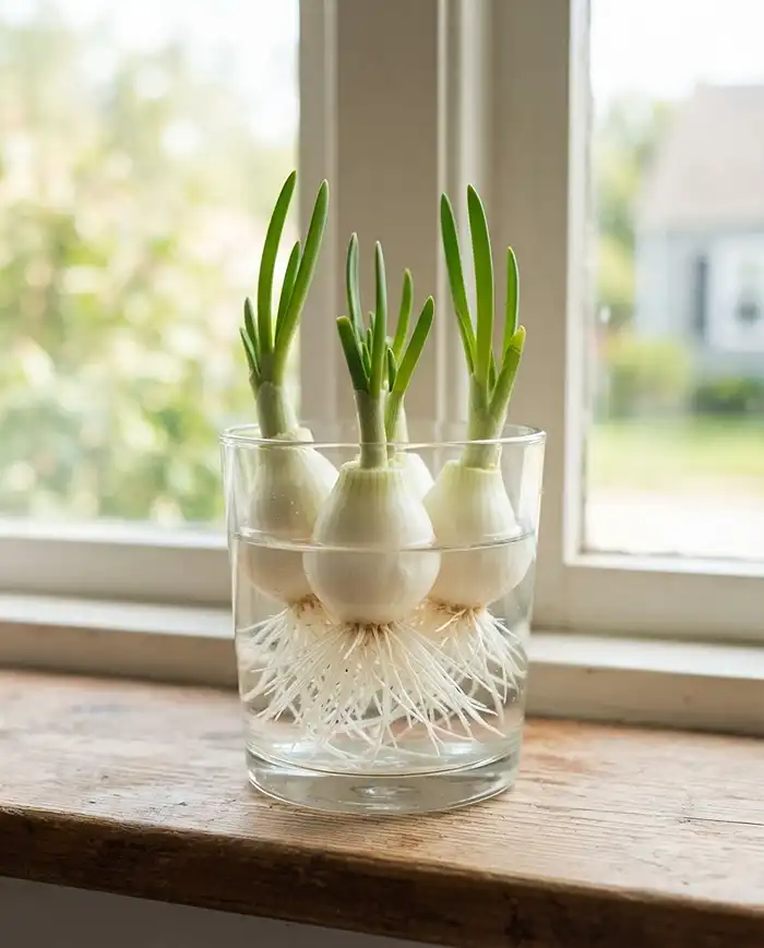 Growing Green Onions in Pots 2 regrowing green onion kitchen scraps in water before potting