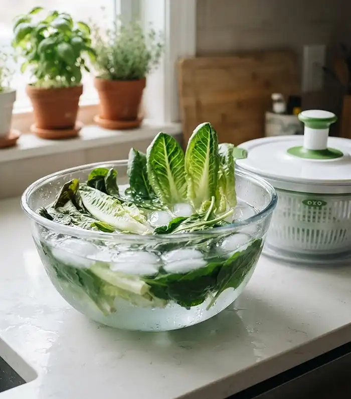 Preserving Small Harvests From a Container Garden 5 reviving limp wilted leafy greens in ice water
