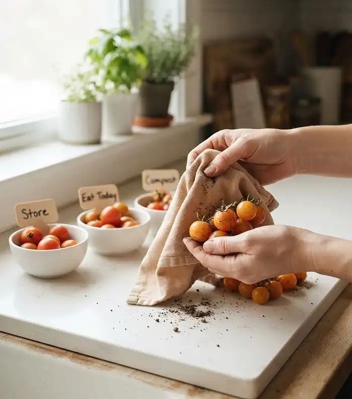 Preserving Small Harvests From a Container Garden 2 storing homegrown vegetables unwashed to prevent mold