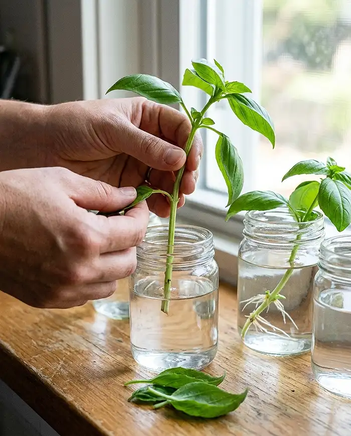 Rooting Herb Cuttings Indoors Before Winter Frost 3 stripping lower leaves before rooting herb cuttings indoors in water