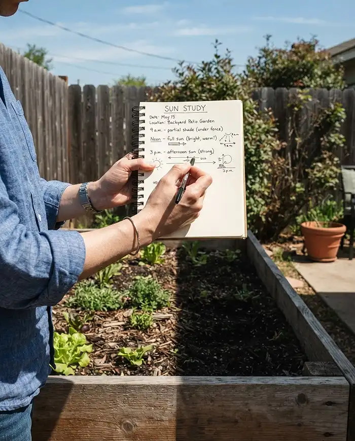 tracking hours of direct sunlight for a beginner vegetable garden
